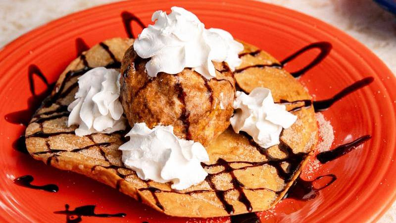 Fried ice cream on a red plate